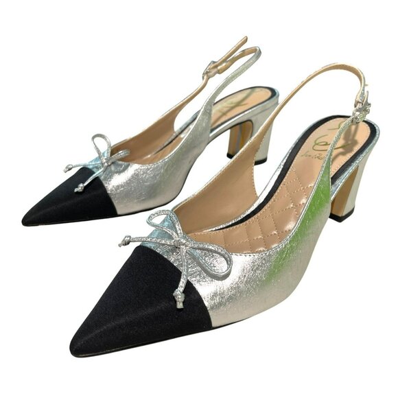 Sam Edelman Willette 65MM Metallic black Silver Slingback Pumps 7.5 - Picture 3 of 6